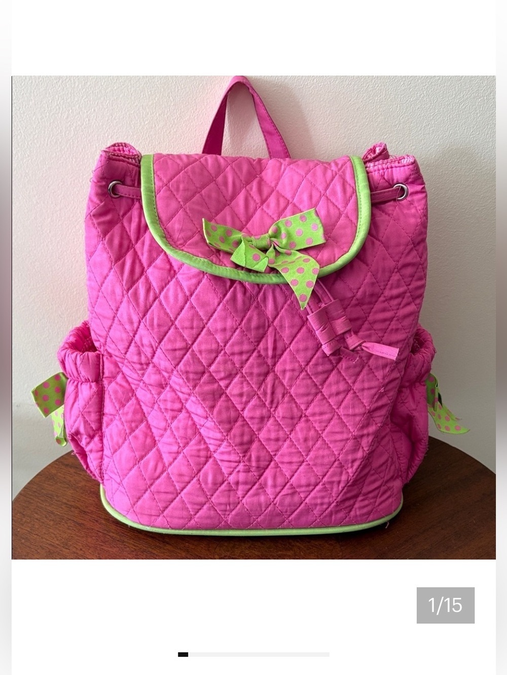 Belvah  Pink Quilted Backpack Kelly Green Accents  zipper straps for sling bag